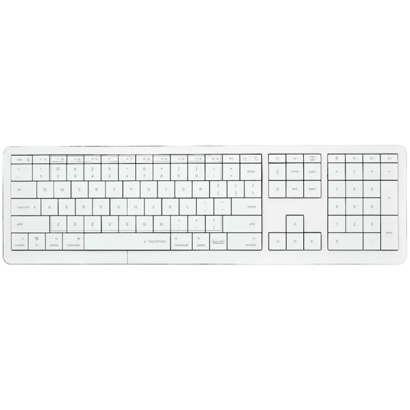 Bezvadu tastatūra CLEVETURA CLVX 1 Touch-On-Keys AI — ANSI US Mac izkārtojums, šķērveida slēdži, alumīnija korpuss, interaktīvs RGB