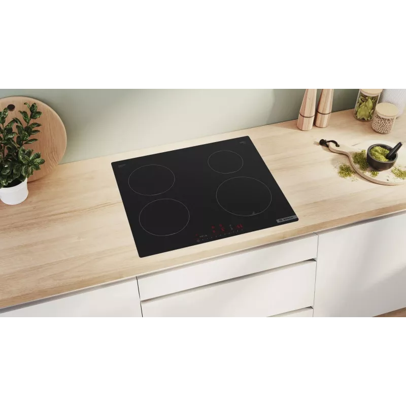 Built-In Hob Bosch PUE611HC1E, Induction, 4 Cooking Zones, PerfectFry Plus, Home Connect, Jauda Boost , 60cm, Melns