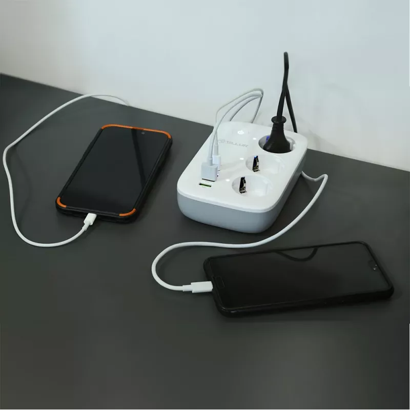 Strāvas sadalītājs Tellur TLL331521 viedais WiFi strāvas sadalītājs ar 3 rozetēm, PD 30W, QC 18W