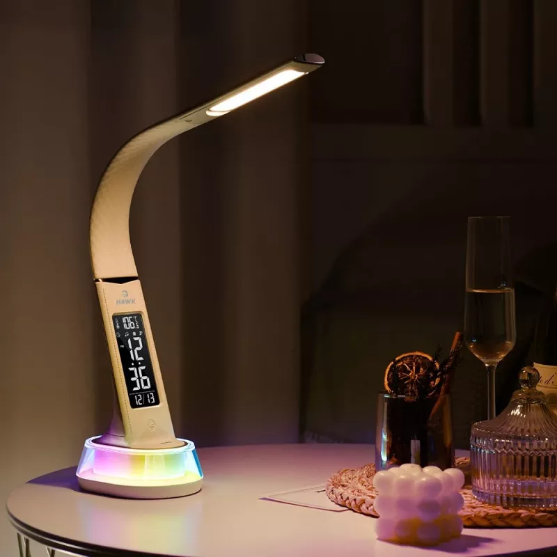 Galda lampa Hawk HW-LAMP05 balta LED regulējama — kompakta LED darba lampa ar regulējamu roku