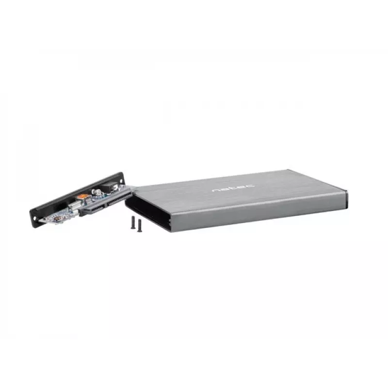 Ārējais HDD/SSD korpuss NATEC Rhino GO — 2,5 collu SATA, 9,5 mm, USB 3.0, alumīnijs, pelēks, līdz 4 TB