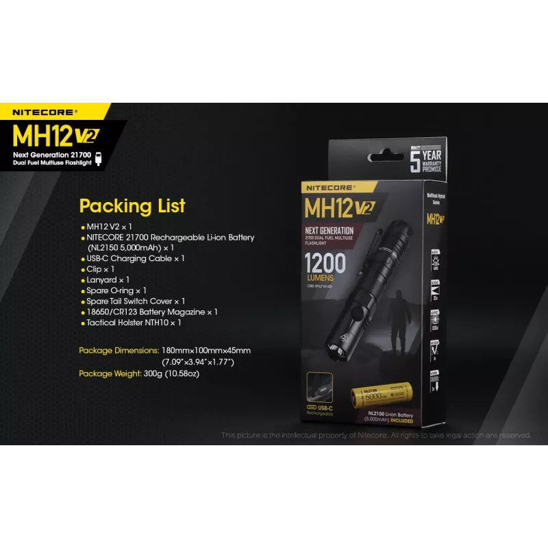Rokas lukturītis Nitecore MH12 V2 melns
