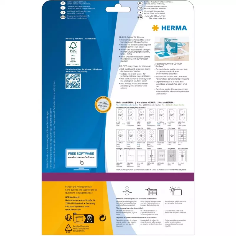 CD ieliktņa kartīte HERMA 121x242 mm