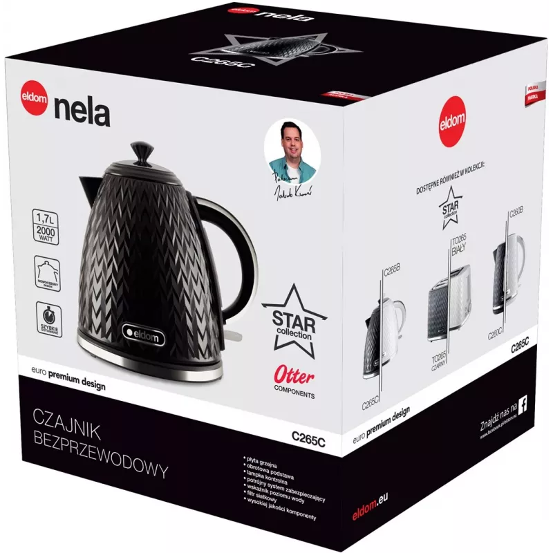 ELDOM NELA tējkanna, 1,7 l tilpums, 2000 W jauda, melna