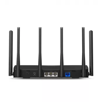 Galda maršrutētājs MERCUSYS MR47BE — Trīsjoslu Wi‑Fi 7 (2,4/5/6 GHz), 9300 Mbps, 3× RJ‑45, 2,5 GbE, 6 ārējās antenas