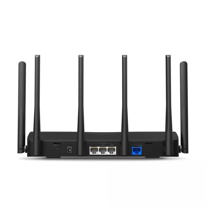 Galda maršrutētājs MERCUSYS MR47BE — Trīsjoslu Wi‑Fi 7 (2,4/5/6 GHz), 9300 Mbps, 3× RJ‑45, 2,5 GbE, 6 ārējās antenas