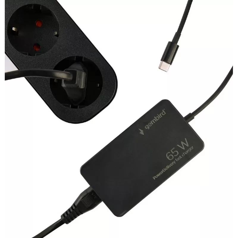 Cablexpert NPA-AC-PDQC65-01 65 W PowerDelivery GaN USB Type-C ātrais lādētājs, melns | Cablexpert