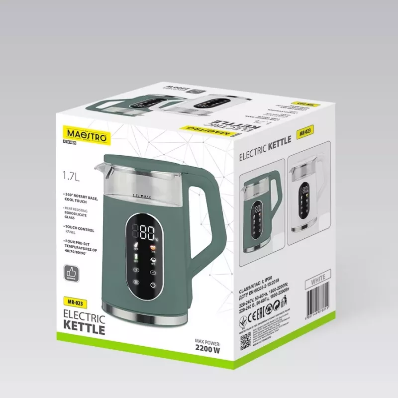 Elektriskā tējkanna Maestro MR-023-balta, 1,7 l tilpums, 2220 W jauda