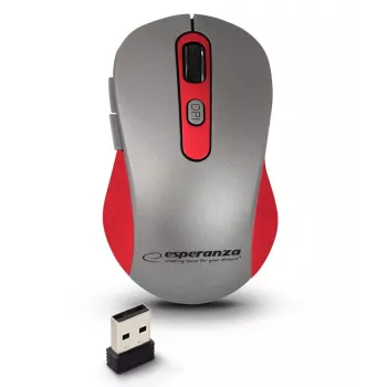 Bezvadu optiskā pele ESPERANZA EM131R 2.4 GHz, 1600 DPI, piemērota abām rokām, nano USB uztvērējs, 6 pogas, pelēka