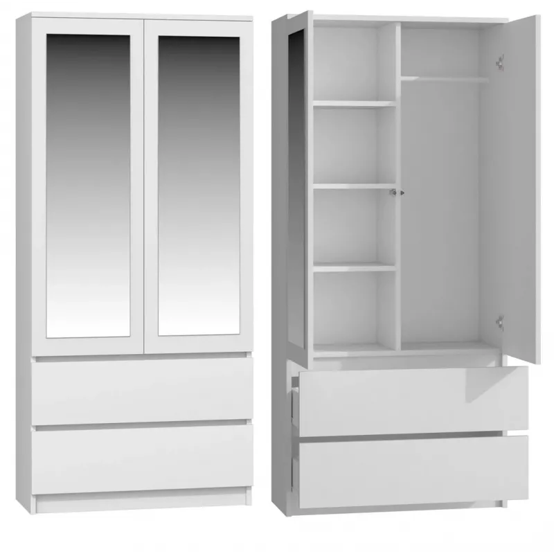 Topeshop SS-90 BIEL LUSTRO bedroom wardrobe/closet 5 shelves 2 durvis(s) balts