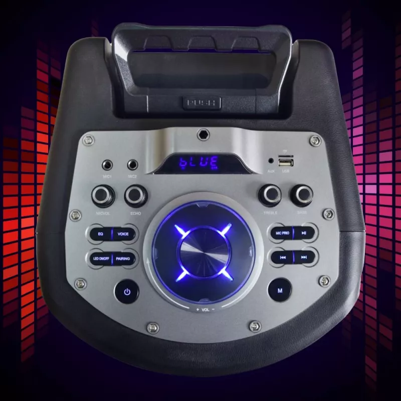Pārnēsājams Bluetooth karaoke skaļrunis MANTA SPK0803B140 140W, darbināms ar baterijām, MIC/USB/microSD, FM, ekvalaizers, riteņi