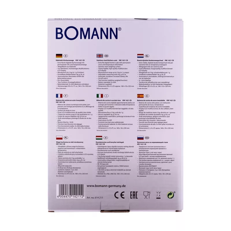 Bomann KW 1421 CB - LCD - melna - nerūsējošais tērauds - 160 x 230 x 18 mm - 18 mm - AAA - nerūsējošais tērauds (614211)