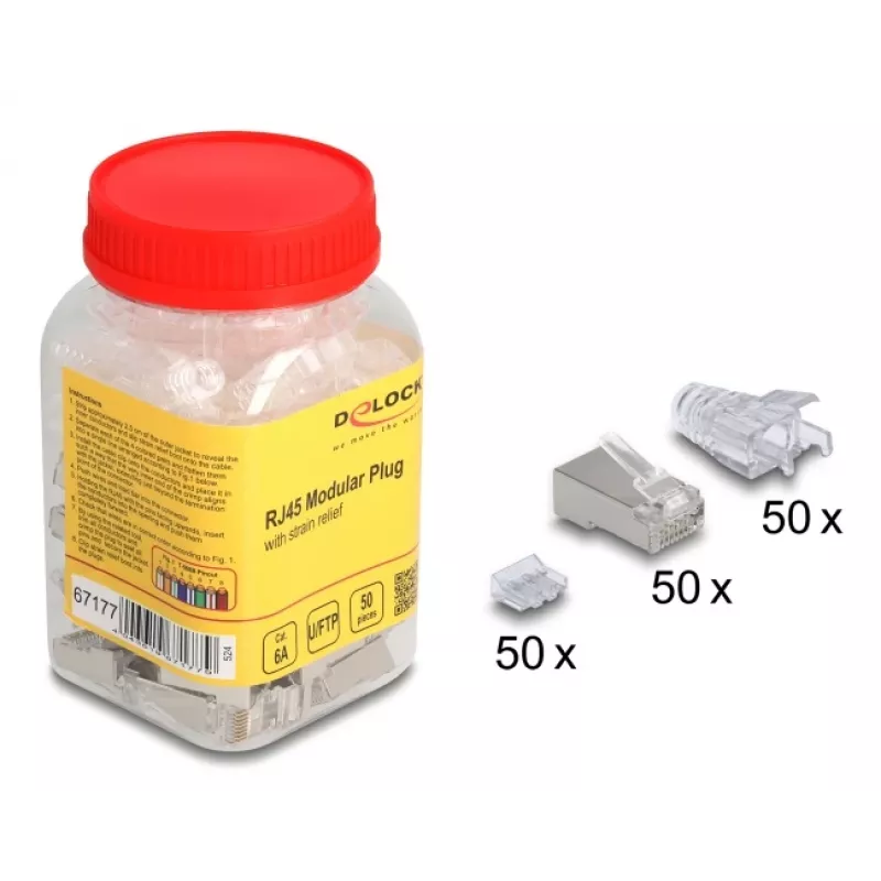 DeLOCK 67177 RJ45 vadu savienotājs Sudraba caurspīdīgs Vīrišķais 50 gab.