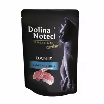 Mitrā kaķu barība Dolina Noteci Premium Sterilised Lamb 85 g — mitrā barība sterilizētiem pieaugušiem kaķiem, 11% proteīna, 3,5% tauku, bez graudiem