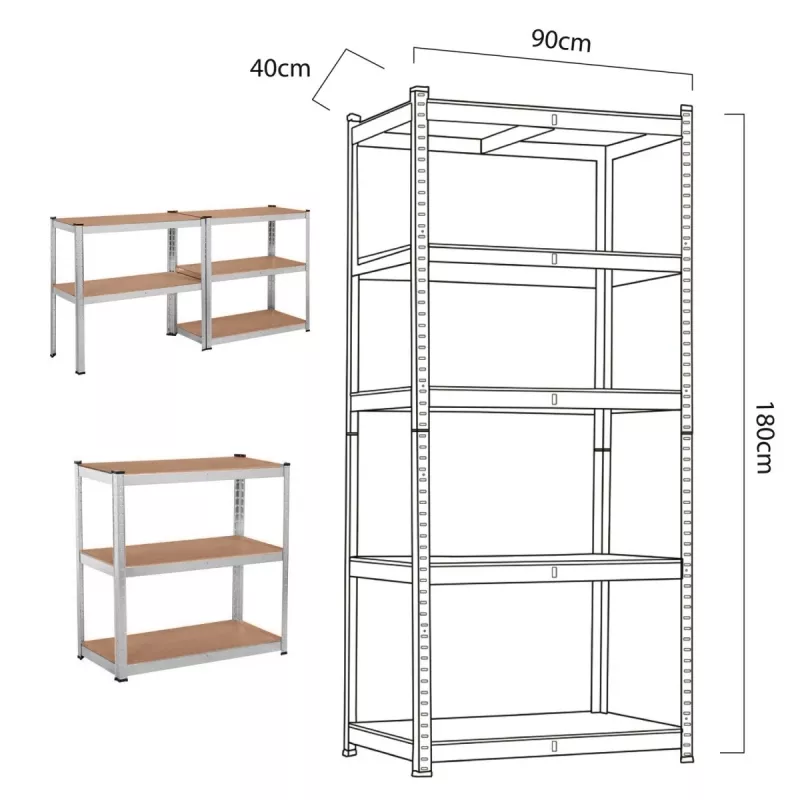 Plaukts GreenBlue GB378, cinkots metāls, 5 plaukti, cinkots tērauds, 900×400 mm, max 75 kg uz plauktu