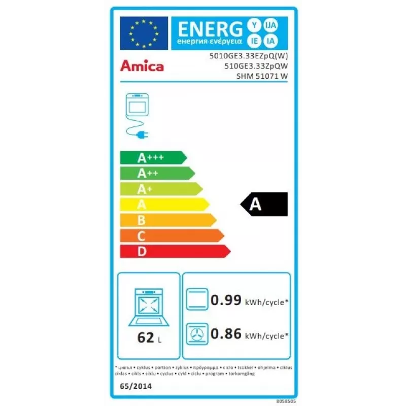 Brīvi stāvoša plīts Amica SHM51071W Electric Gas White 4 gāzes zonas 63L