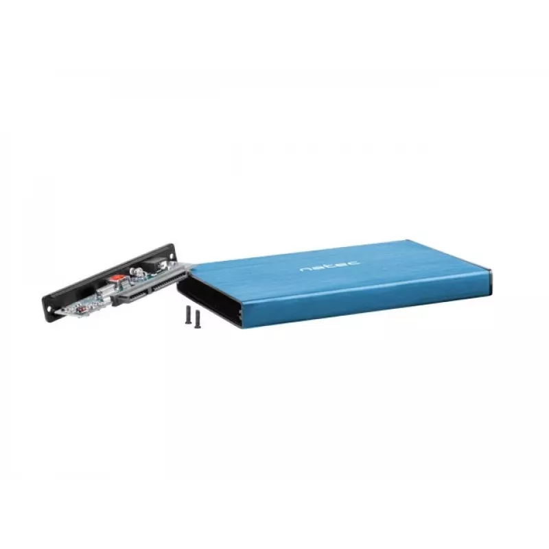 Ārējais HDD/SSD korpuss NATEC Rhino GO 2.5 collu — USB 3.0, SATA III, līdz 4 TB, 9,5 mm, alumīnijs, zils