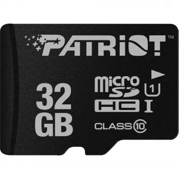 MicroSDHC atmiņas karte PATRIOT PSF32GMDC10 — 32 GB, UHS‑I, Class 10 (U1), V10, 80 MB/s, melna