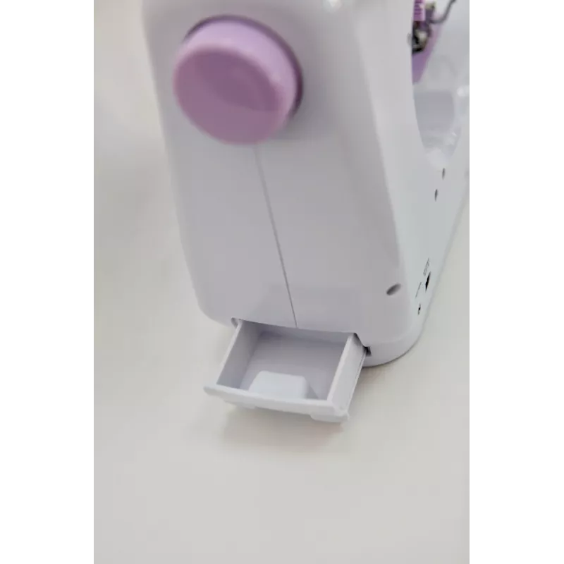 Pusautomātiskā šujmašīna Łucznik Mini — Elektriskā, 3 dūrienu veidi, 4 soļu pogcaurums, brīvroku uzmava