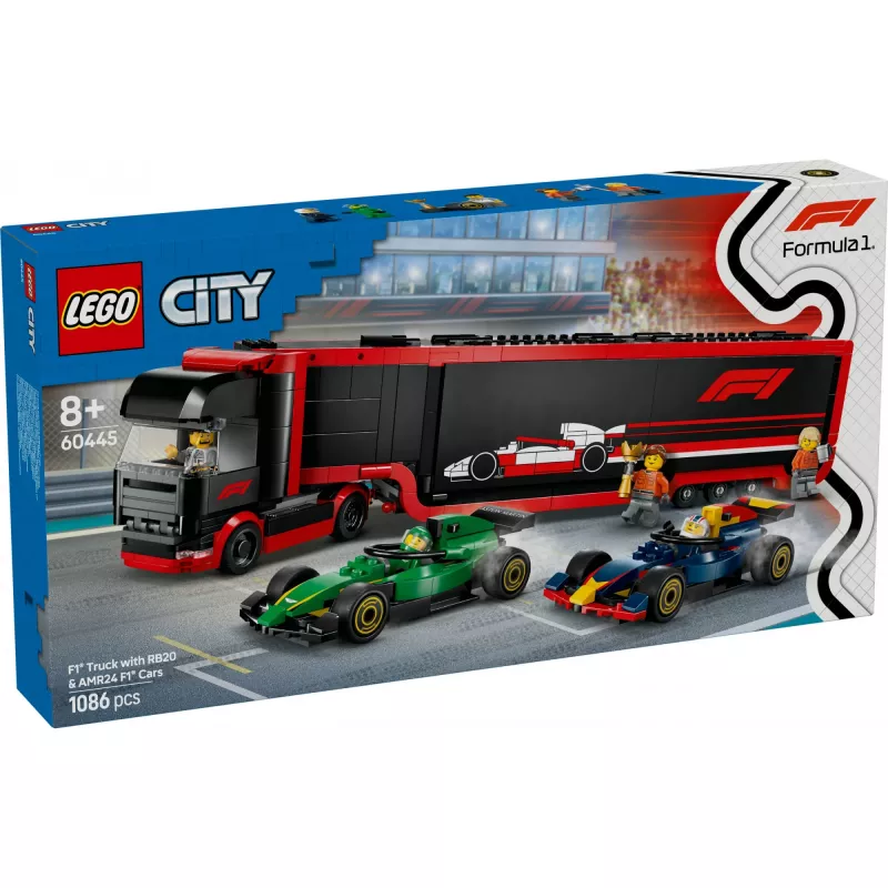 LEGO CITY 60445 F1 - Kravas auto ar RB20 un AMR24 F1 mašīnām