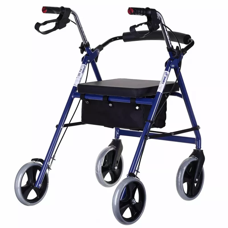 Četru riteņu rollators ar sēdekli, zils/melns