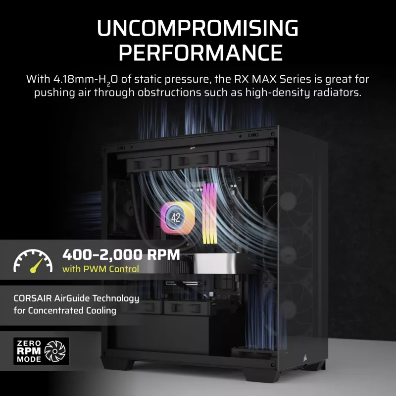 Corsair iCUE LINK RX120 MAX 120mm korpusa ventilators - melns