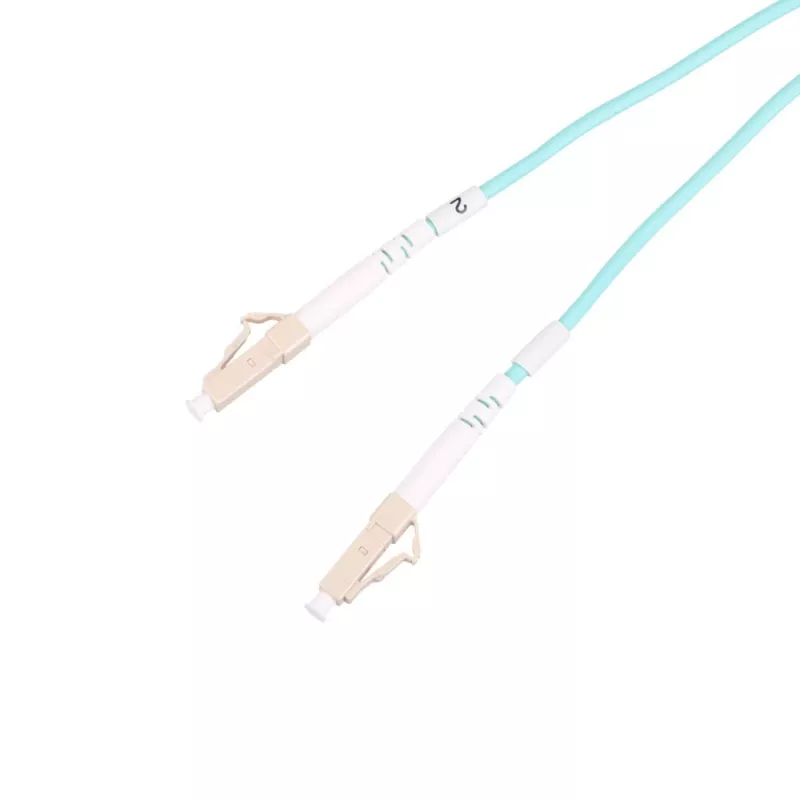 Patchcord LC/UPC-LC/UPC duplex 5 m — Extralink OM3 vairākmodu, 3 mm FTTH, akvamarīna krāsā