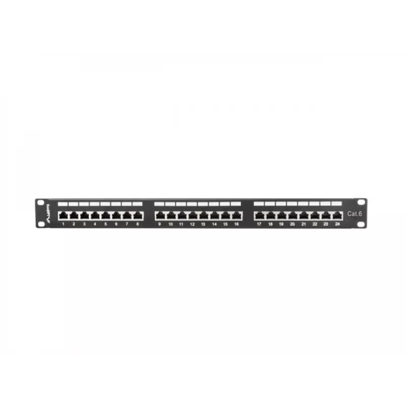 Patch panel 1U LANBERG PPS6-1024-B, 24-portu Cat6, metāla, melns, 442×114.5×44.5 mm