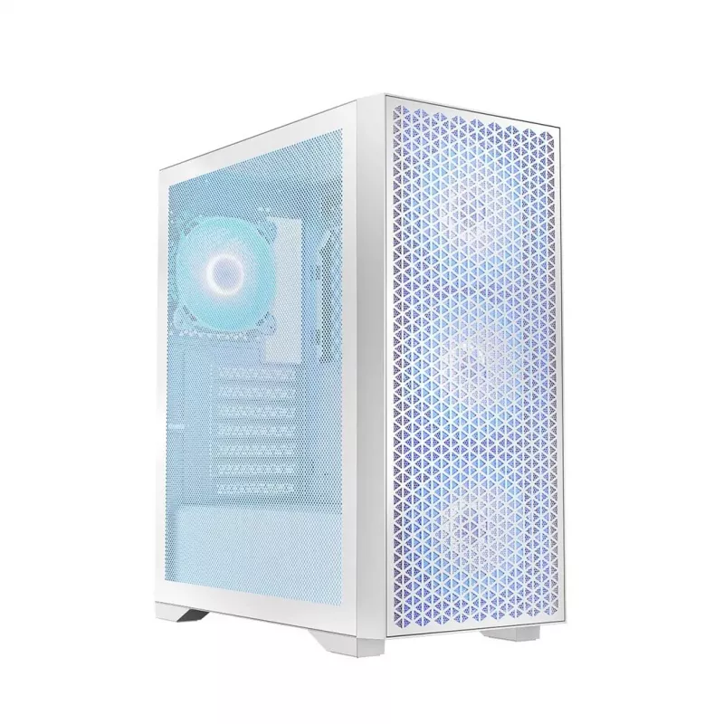 PC korpuss LOGIC Dart Pro Midi ARGB balts — Midi Tower, ATX, 456×200×385 mm, maks. GPU 34 cm, CPU dzesētāja augstums 155 mm, 3x120mm priekšā + 1x120mm aizmugurē, USB 3.0 x2, USB-C x1