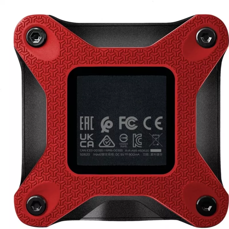 Ārējais SSD ADATA SD620 1 TB, pārnēsājams USB 3.2 Gen 2 (Micro-USB B), lasīšanas ātrums 520 MB/s, rakstīšanas ātrums 460 MB/s, triecienizturīgs, sarkans