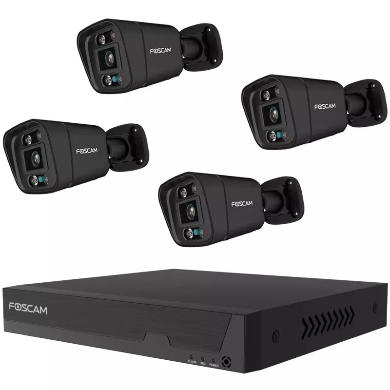 Drošības kameru komplekts Foscam FN9108E-B4-2T — 4 kameras ar ierakstītāju, melns