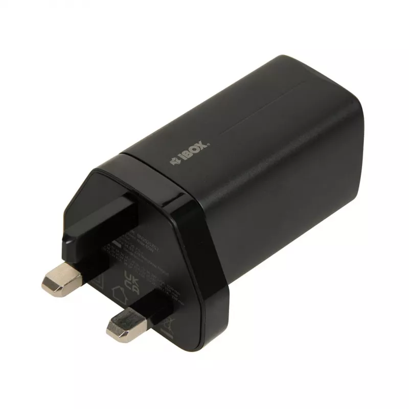 iBOX C-65 Melns, GaN 65W universālais lādētājs ar UK spraudni