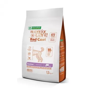 NATURE'S PROTECTION Superior Care Sarkans Coat bezgraudu junioriem mazo šķirņu suņiem ar lasi un krilu - sausā barība kucēniem - 1.5 kg