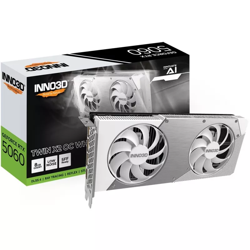 Grafikas karte Inno3D GeForce RTX 5060 Twin X2 OC — 8 GB GDDR7, 128 bitu, PCIe 5.0, 2280 MHz