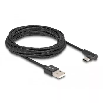 DeLOCK USB 2.0 kabelis, Type-A vīriešu uz USB Type-C vīriešu, leņķisks, 3 m, melns