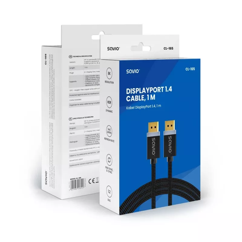 DisplayPort kabelis Savio CL-165 1 m Melns