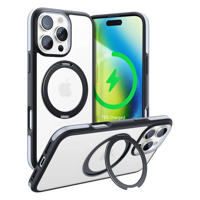 Aizsargapvalks Torras Ostand R Fusion iPhone 16 Pro Max — melns