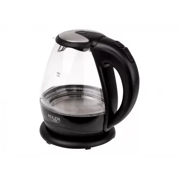 Tējkanna | Adler | Tējkanna | AD 1224 | Standarta | 2000 W | 1,5 L | Stikls | 360° grozāma pamatne | Melna