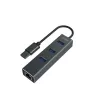 SAVIO USB-A centrmezgls ar RJ-45 Gigabit Ethernet AK-57 — 3× USB-A + RJ-45, USB 3.2 Gen 1 Micro‑B resursdators, 5 Gbit/s, 4 porti, pelēks