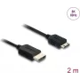 HDMI kabelis DELOCK 81685 — 2 m, HDMI Type A (vīrišķais) uz HDMI Type C (Mini, vīrišķais), 48 Gbit/s, līdz 7680×4320, zeltīti kontakti, melns