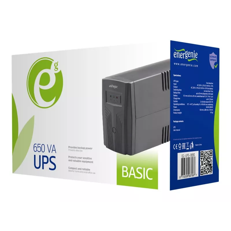 Gembird EG-UPS-B650 nepārtrauktās barošanas avots (UPS) Line-Interactive 0,65 kVA 390 W