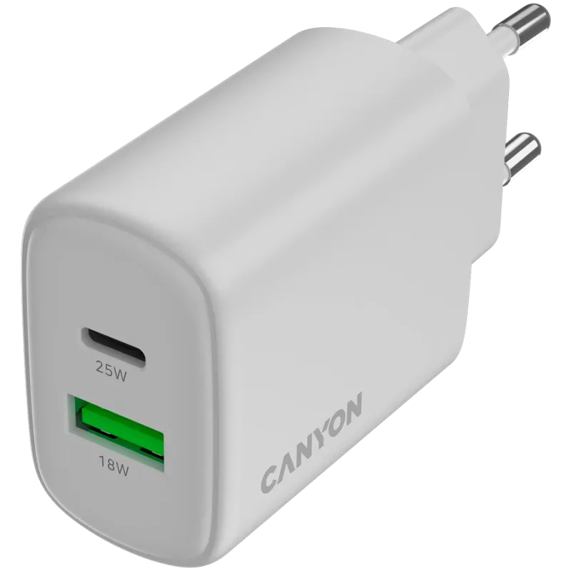 CANYON lādētājs OnCharge 250 25W 1xPD 1xQC EU Balts