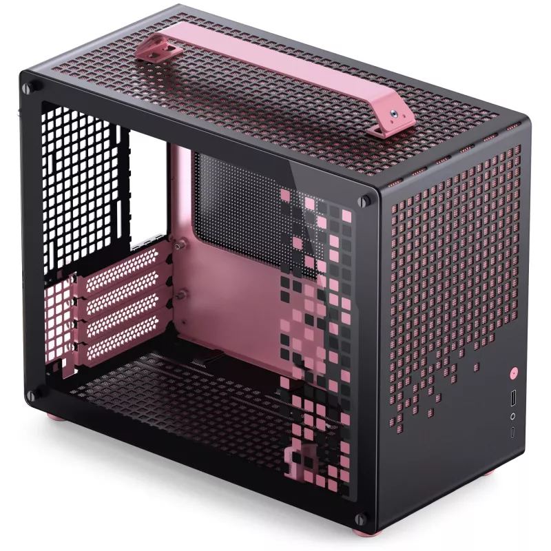 Jonsplus MATX Handle Case Z20 Melns-Pink – Mini/Micro/Flex-ATX korpuss ar pārnēsāšanas rokturi