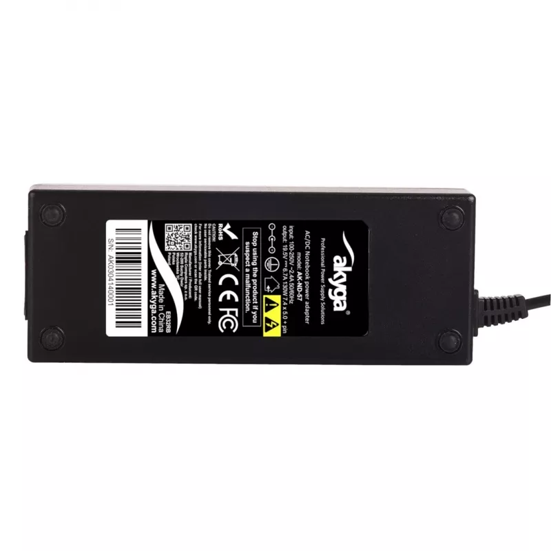 Barošanas adapteris Akyga AK-ND-57 klēpjdatoriem 19,5 V 130 W 6,7 A, ieeja 100–250 V, iekštelpām, melns