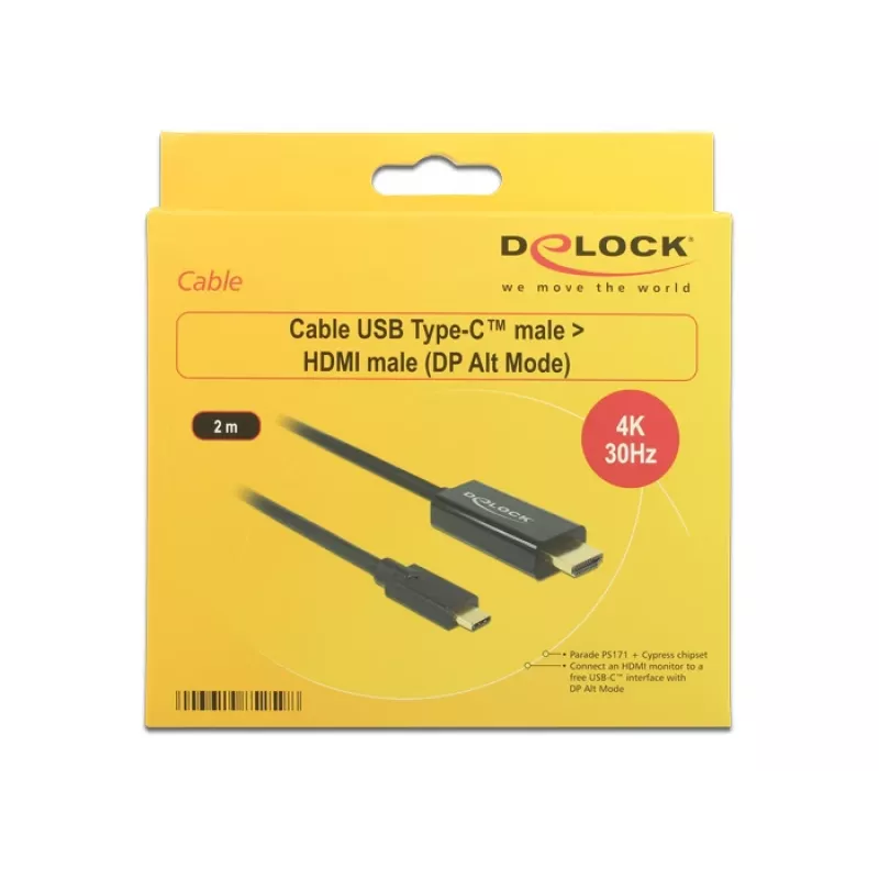 Video kabeļa adapteris DeLOCK 85259 USB Type-C uz HDMI 2m Melns