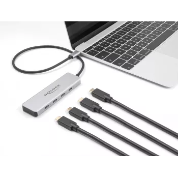 DeLOCK USB Type-C centrmezgls 10 Gbps 4 porti alumīnija pelēks
