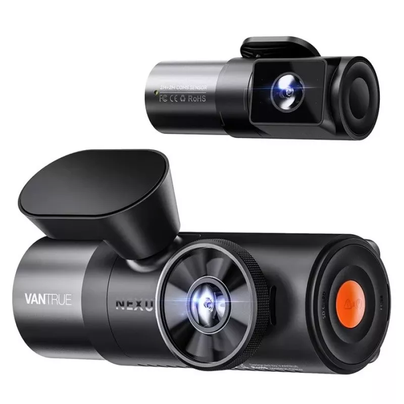 Auto videoreģistrators VANTRUE N5 Nexus 5 — 4 kanālu videoreģistrators, 2592×1944 galvenais, 160° priekšējais/salona, GPS, Wi‑Fi, IPS displejs, MicroSD līdz 512 GB