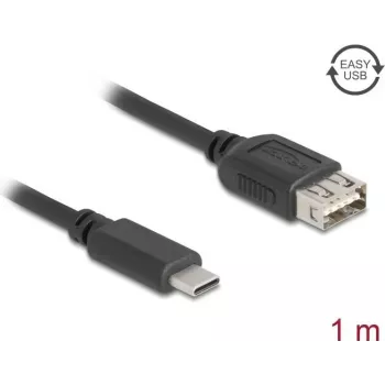 USB 2.0 kabelis DELOCK 81536 — USB‑C uz USB‑A, 1 m, melns, apzeltīti kontakti