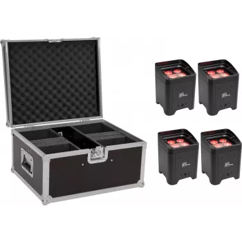 Ar baterijām darbināms LED apgaismojuma komplekts EUROLITE AKKU UP-4 Entry QCL Spot 4x — kompakti uzlādējami prožektori