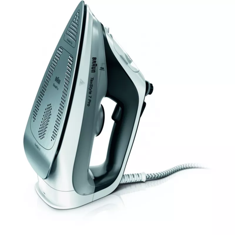 Braun TexStyle 7 Pro SI7149WB sausais un tvaika gludeklis EloxalPlus gludināšanas virsma 2900 W melns, balts